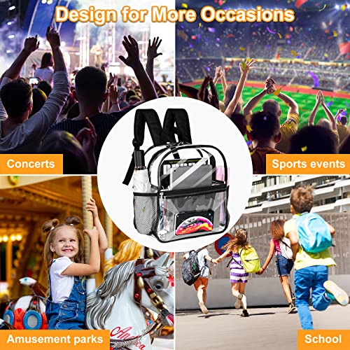 2 Pieces Clear Mini Backpack Stadium Approved 12x12x6 Stadium Backpack with 2 Water Holders Heavy Duty Clear Bookbag See Through Transparent Backpack for Concert Work Sport Games Festival Venues