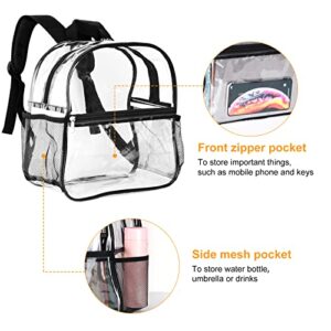 2 Pieces Clear Mini Backpack Stadium Approved 12x12x6 Stadium Backpack with 2 Water Holders Heavy Duty Clear Bookbag See Through Transparent Backpack for Concert Work Sport Games Festival Venues