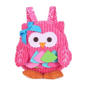 rejolly owl backpack for toddler girls cute mini plush baby book bag animal cartoon preschool purse for kids 1-3 years pink