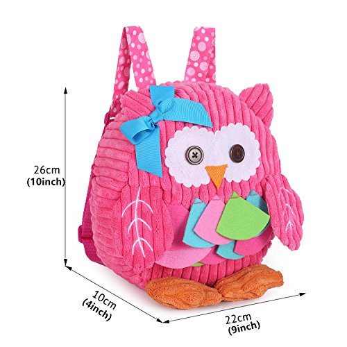 Rejolly Owl Backpack for Toddler Girls Cute Mini Plush Baby Book Bag Animal Cartoon Preschool Purse for Kids 1-3 Years Pink