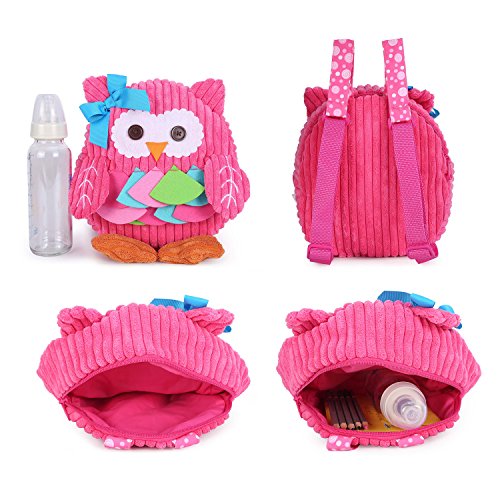 Rejolly Owl Backpack for Toddler Girls Cute Mini Plush Baby Book Bag Animal Cartoon Preschool Purse for Kids 1-3 Years Pink