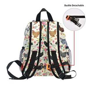 Chickens Floral Kid's Toddler Backpack Schoolbag for Boys Girls, Kindergarten Children Bag Preschool Nursery Travel Bag