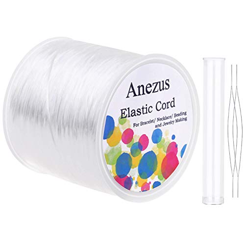 Stretchy String for Bracelets, Anezus Elastic String Jewelry Bead Cord with 2pcs Large Eye Beading Needles for Seed Beads, Pony Beads, Bracelets and Jewelry Making