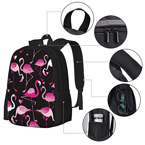 EOUNMSU Big Capacity Backpack for Kids Teens Adults,Pink Flamingo Animal 17'' Casual Laptop Bag Bookbag with Padded Back,Cartoon Backpacks for Travel Picnic Hiking Camping Daypack