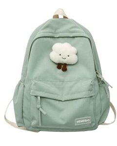 aesthetic backpack with kawaii cloud pendant, large capacity rucksack, sturdy and durable, back to school essential. (matcha green)