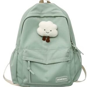 Aesthetic Backpack with Kawaii Cloud Pendant, Large Capacity Rucksack, Sturdy and Durable, Back to School Essential. (Matcha Green)