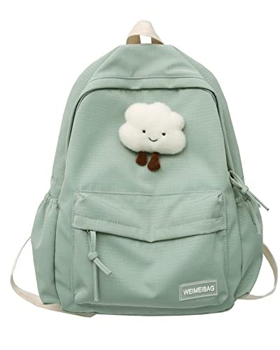 Aesthetic Backpack with Kawaii Cloud Pendant, Large Capacity Rucksack, Sturdy and Durable, Back to School Essential. (Matcha Green)