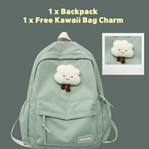 Aesthetic Backpack with Kawaii Cloud Pendant, Large Capacity Rucksack, Sturdy and Durable, Back to School Essential. (Matcha Green)