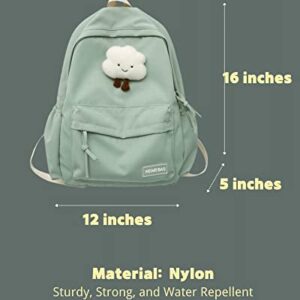 Aesthetic Backpack with Kawaii Cloud Pendant, Large Capacity Rucksack, Sturdy and Durable, Back to School Essential. (Matcha Green)