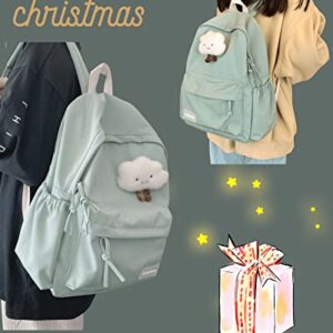 Aesthetic Backpack with Kawaii Cloud Pendant, Large Capacity Rucksack, Sturdy and Durable, Back to School Essential. (Matcha Green)