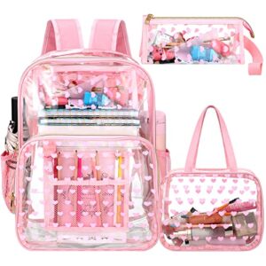 3 pieces clear backpack stadium approved backpack for girls clear stadium backpack set clear tote backpack for women, 16.9 x 12 x 6.5 inch (heart style)