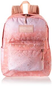 jansport superbreak backpack – school, travel, or work bookbag with water bottle pocket, cowboy kerchief misty rose