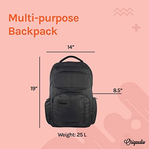 Origaudio Embarcadero Pack - Water-Resistant Canvas Business Travel Backpack - 16-Pocket Backpack with 17" Laptop Sleeve and USB Techport - Storage for Water Bottles, Sunglasses, Wallets, and Accessories