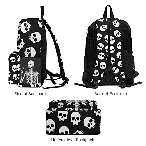 Skull School Backpack Lightweight Cute Kids Backpack Classic Daypack for Teen Boys Girls High School Student, 17 Inch