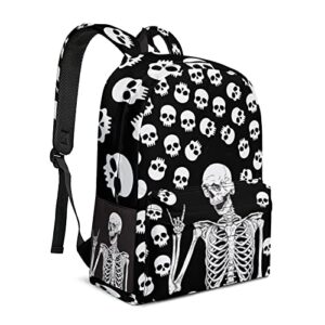skull school backpack lightweight cute kids backpack classic daypack for teen boys girls high school student, 17 inch
