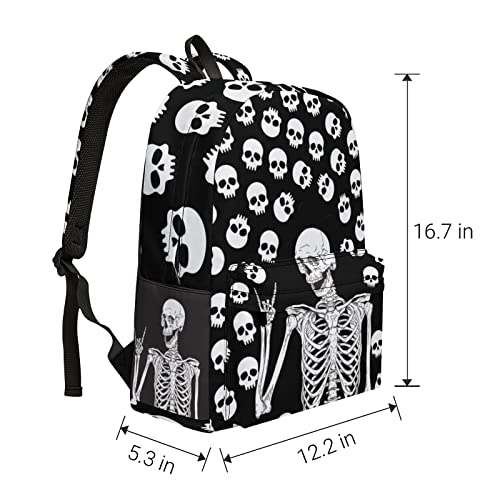 Skull School Backpack Lightweight Cute Kids Backpack Classic Daypack for Teen Boys Girls High School Student, 17 Inch