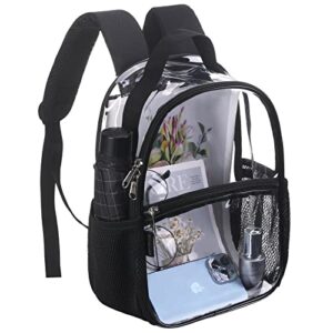 mini clear backpack for women,transparent bag stadium approved see through small for work travel concert, sports – black