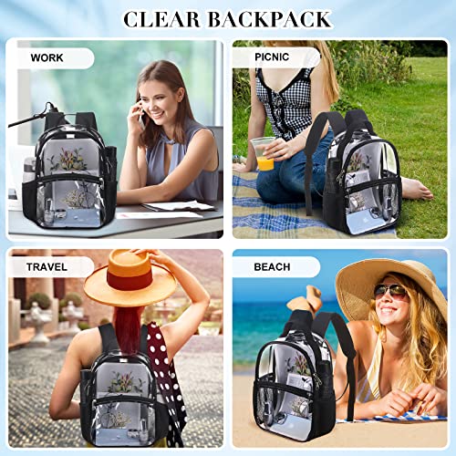 Mini Clear Backpack for Women,Transparent Bag Stadium Approved See Through Small for Work Travel Concert, Sports - Black