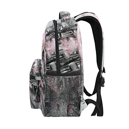 TropicalLife Pink Cherry Blossom Paris Eiffel Tower Backpacks Bookbag Shoulder School Computer Hiking Gym Travel Casual Travel Daypack