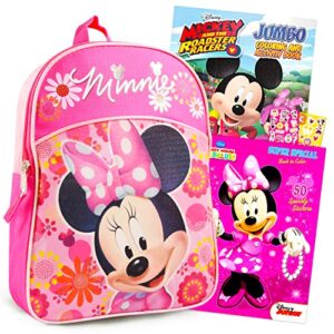 minnie mouse mini 11 inch toddler preschool backpack travel set bundle with 2 coloring books and 300 stickers