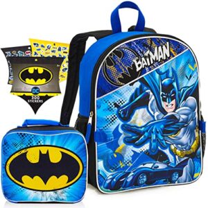 batman backpack and lunch box set for boys kids ~ 3 pc bundle with deluxe 16″ batman backpack, detachable insulated lunch bag, and stickers (batman school supplies bundle)