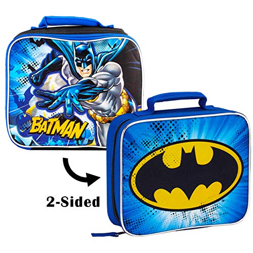 Batman Backpack and Lunch Box Set for Boys Kids ~ 3 Pc Bundle With Deluxe 16" Batman Backpack, Detachable Insulated Lunch Bag, And Stickers (Batman School Supplies Bundle)