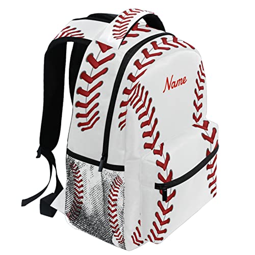 Oarencol Custom Baseball Backpack Softball White Print Personalized Your Name Text Bookbag School Travel College Shoulder Bag for Girls Boys