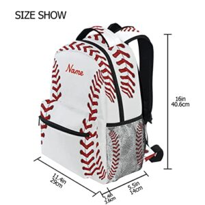 Oarencol Custom Baseball Backpack Softball White Print Personalized Your Name Text Bookbag School Travel College Shoulder Bag for Girls Boys