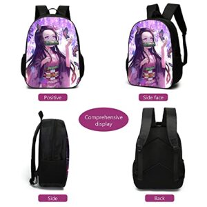 Konbeases Anime Demon Slayer Backpack 3 PCS Set, 3D Print Bookbag, Schoolbag for Teen Girls Boys Fans-Nezuko E