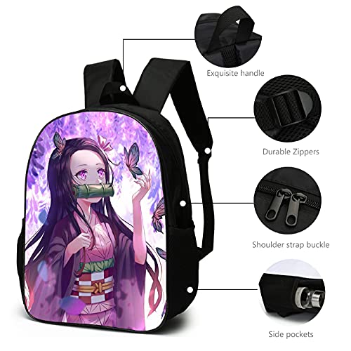 Konbeases Anime Demon Slayer Backpack 3 PCS Set, 3D Print Bookbag, Schoolbag for Teen Girls Boys Fans-Nezuko E