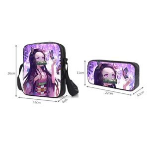 Konbeases Anime Demon Slayer Backpack 3 PCS Set, 3D Print Bookbag, Schoolbag for Teen Girls Boys Fans-Nezuko E