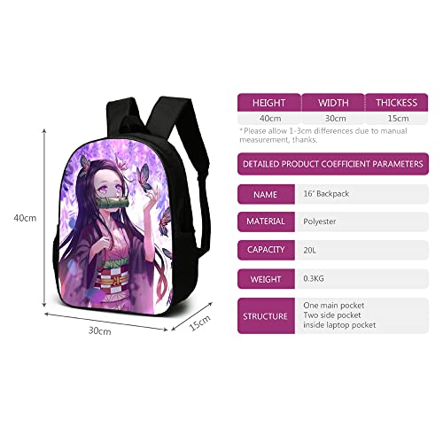 Konbeases Anime Demon Slayer Backpack 3 PCS Set, 3D Print Bookbag, Schoolbag for Teen Girls Boys Fans-Nezuko E