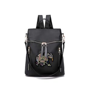 ltdh women backpack fashion shoulder bag girls daypack travel rucksack bag embroidery elephant (black)