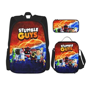 stumble guys backpack set with school bookbag lunch bag pencil case