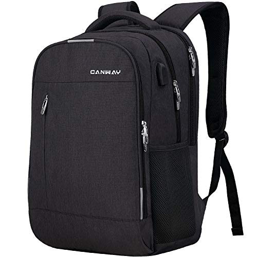 CANWAY Laptop Backpack for Men and Women - Travel Backpack with USB Charging Port Anti Theft Business School College Backpack Bookbags Fit 15.6 Inch Laptops and Notebook, Water Resistant - Black