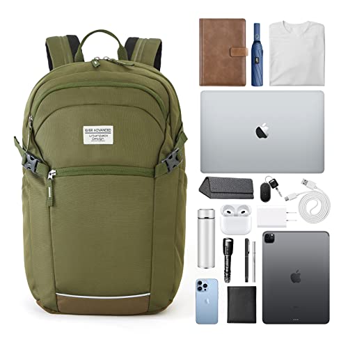 EVER ADVANCED Work School Backpack for College High School Students, Travel Laptop Backpack for Women Men with Luggage Sleeve, Fit 15.6Inch Laptop, Water Resistant Bookbag Carry on BagPack, Army Green