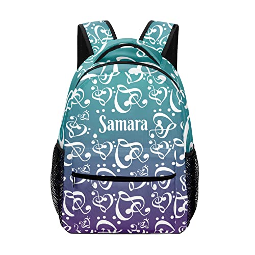 Eiis Purple Teal Clef Hearts Music Notes Personalized School Backpack for Teen Kid-Boy /Girl Primary Daypack Travel Bookbag