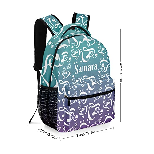 Eiis Purple Teal Clef Hearts Music Notes Personalized School Backpack for Teen Kid-Boy /Girl Primary Daypack Travel Bookbag