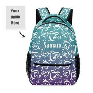 Eiis Purple Teal Clef Hearts Music Notes Personalized School Backpack for Teen Kid-Boy /Girl Primary Daypack Travel Bookbag