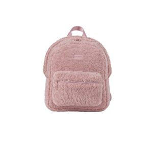 skechers faux sherpa mini backpack, mini multipurpose zippered daypack for travel school bag, pink