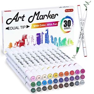 shuttle art 30 colors dual tip art markers permanent marker pens highlighters perfect for illustration adult coloring sketching and card making