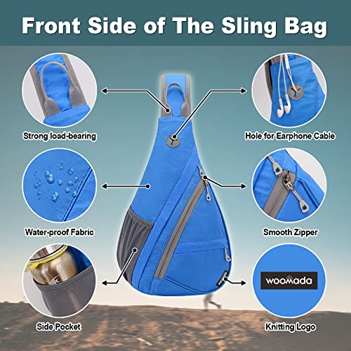 WOOMADA Small Sling Bag for Men Crossbody Sling Shoulder Travel Hiking Backpack Chest Bag for Women with Hidden Earphone Hole (Black3)