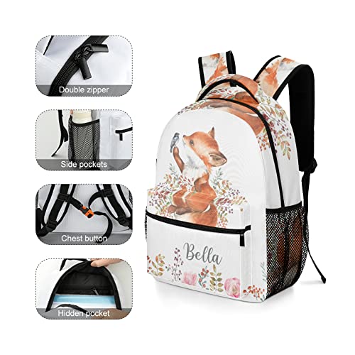 Cute Fox Little Bird Custom Kids Backpack 16.5 Inch for Boy Girl, Personalized Waterproof Child School Travel Bag with Name