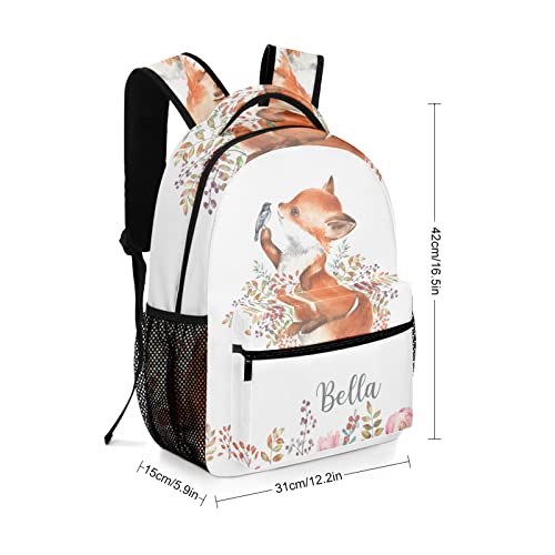 Cute Fox Little Bird Custom Kids Backpack 16.5 Inch for Boy Girl, Personalized Waterproof Child School Travel Bag with Name