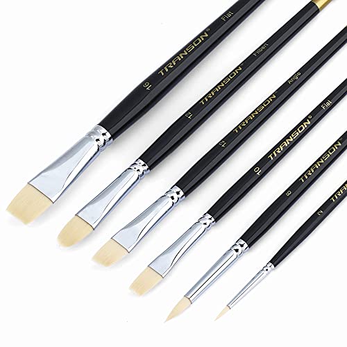 Transon Paint Brush Set 6pcs Art Painting Synthetic Bristle for Acrylic Watercolor Gouache Oil Leather Canvas and Face Painting