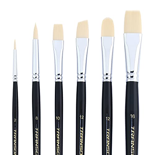 Transon Paint Brush Set 6pcs Art Painting Synthetic Bristle for Acrylic Watercolor Gouache Oil Leather Canvas and Face Painting