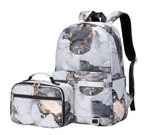 jiayou junior high school backpack sets 2pcs daypack with lunch case girls middle school bag(black,20 liters)