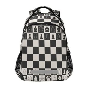 black white chess board school backpacks with chest strap for teens boys girls,lightweight student bookbags 17 inch, chess pieces casual daypack schoolbags