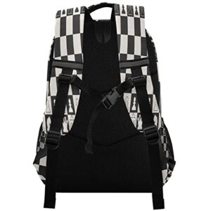 Black White Chess Board School Backpacks with Chest Strap for Teens Boys Girls,Lightweight Student Bookbags 17 Inch, Chess Pieces Casual Daypack Schoolbags