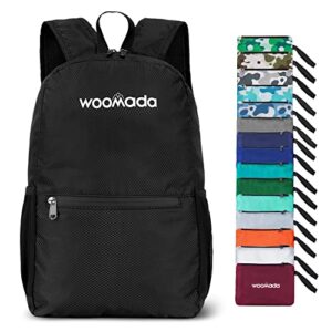 woomada 17l ultra lightweight packable durable waterproof travel hiking backpack daypack for men women kids (black-2)